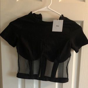Black mesh corset crop top